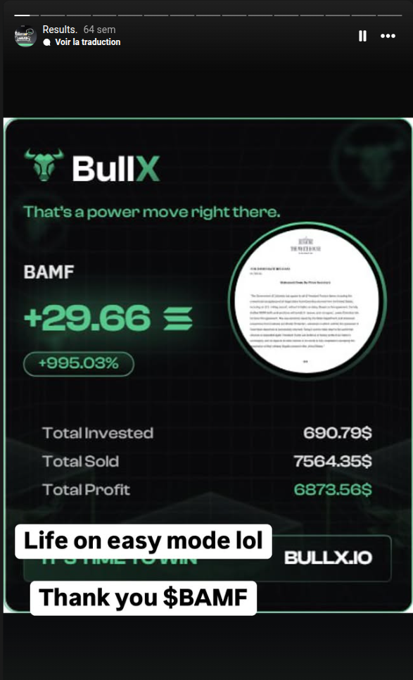 $BAMF trade +995% profit — $6,873 total profit on BullX